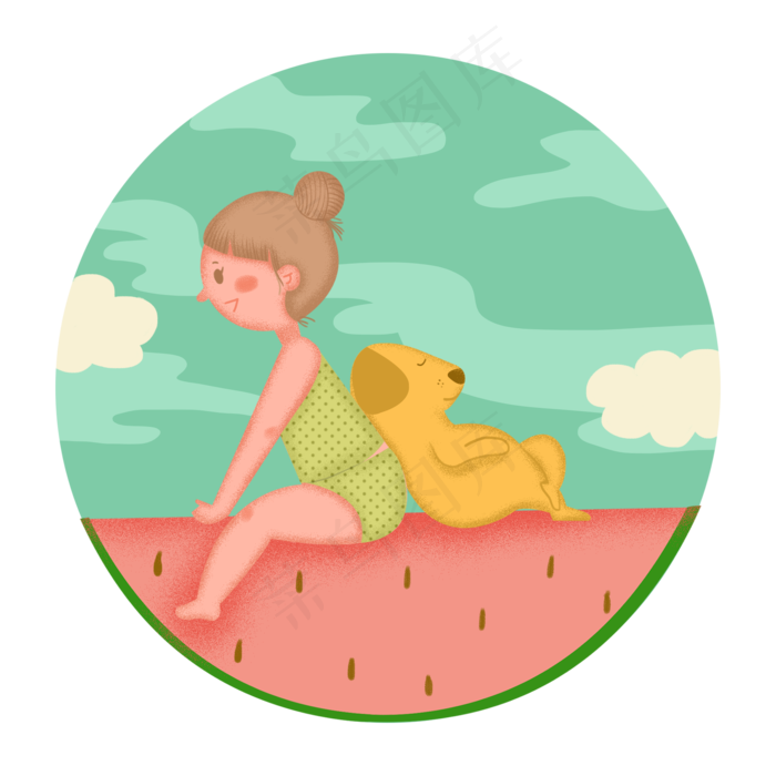 小暑大暑节气夏季西瓜少女