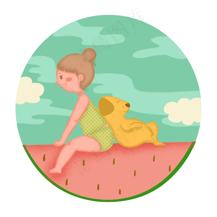 小暑大暑节气夏季西瓜少女(2000X2000(DPI:300))psd模版下载
