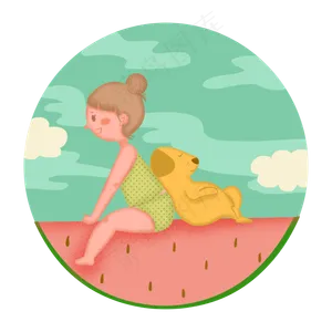 小暑大暑节气夏季西瓜少女