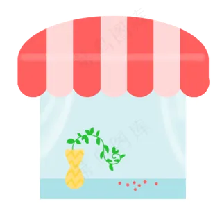 橱窗花瓶植物樱桃水果窗帘手绘插