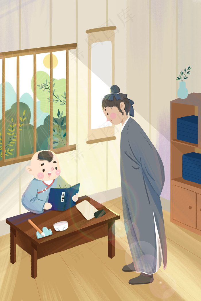 古风老师教导学生(3545*5315px 300 dpi )psd模版下载