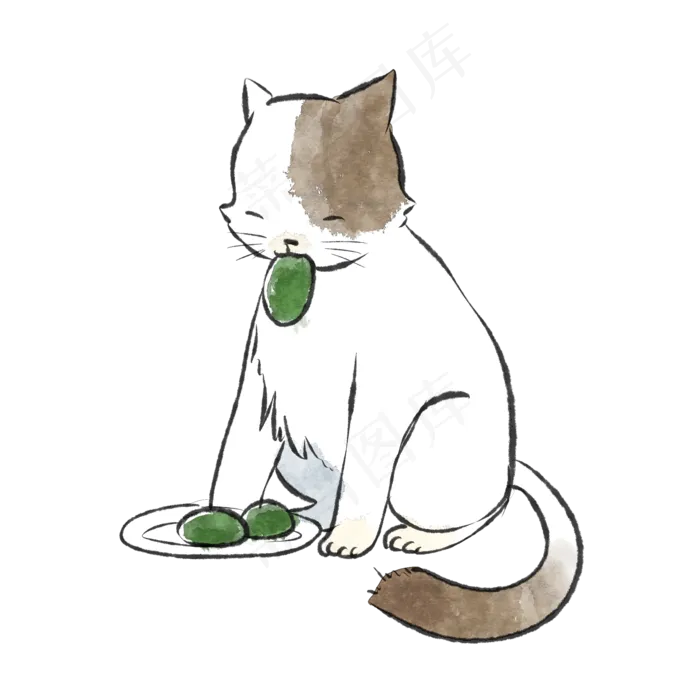 清明节猫咪与青团,免抠元素(2100X2100(DPI:300))psd模版下载
