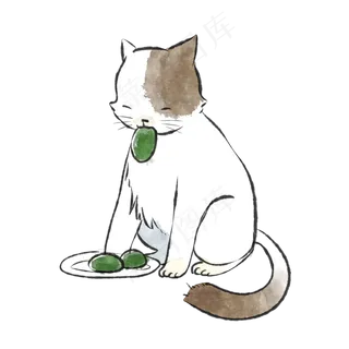 清明节猫咪与青团,免抠元素