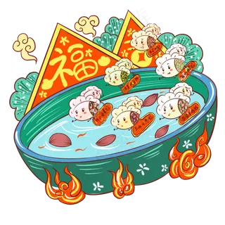 国潮美食饺子全家福,免抠元素