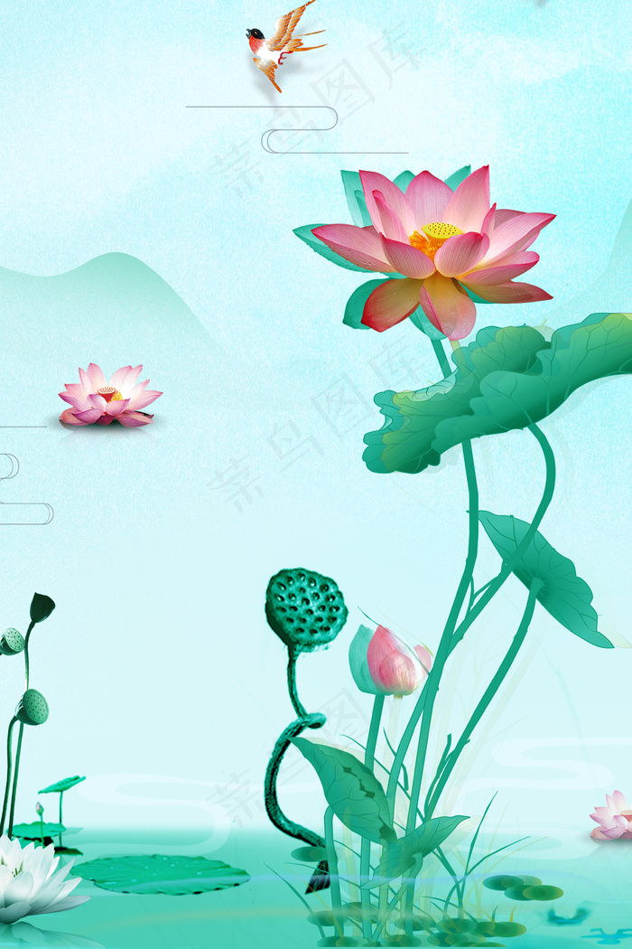 简单荷花池初夏背景