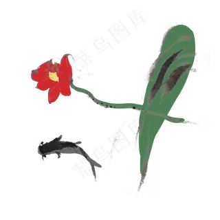 夏季荷花鱼水墨素材