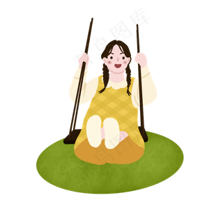 公园荡秋千的小女孩手绘png免