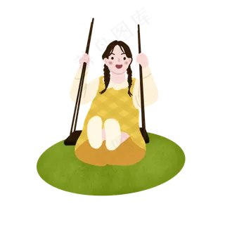 公园荡秋千的小女孩手绘png免