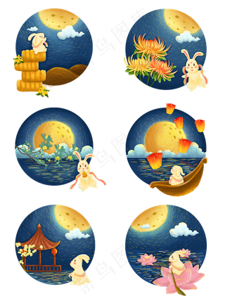 中秋节玉兔赏月创意手绘可商用元