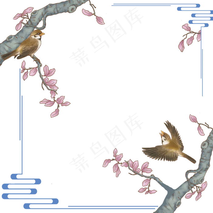 边框中国风花鸟植物边框,免抠元素