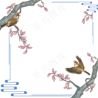 边框中国风花鸟植物边框,免抠元素