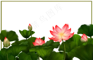 夏天荷塘景色主题手绘边框