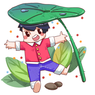 谷雨挡雨的小男孩