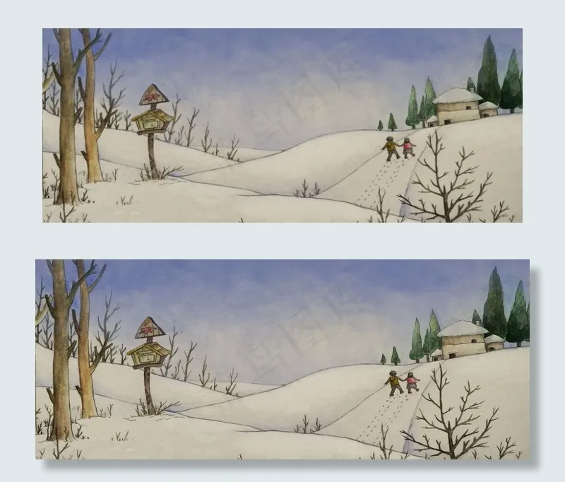 冬景冬至雪景小雪人