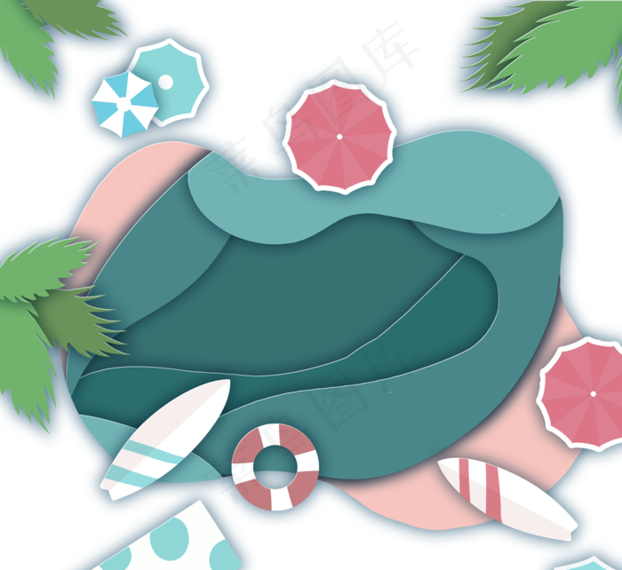 美丽的夏天海滩剪纸