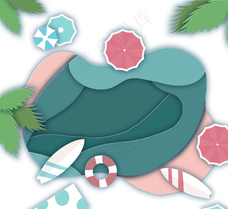 美丽的夏天海滩剪纸