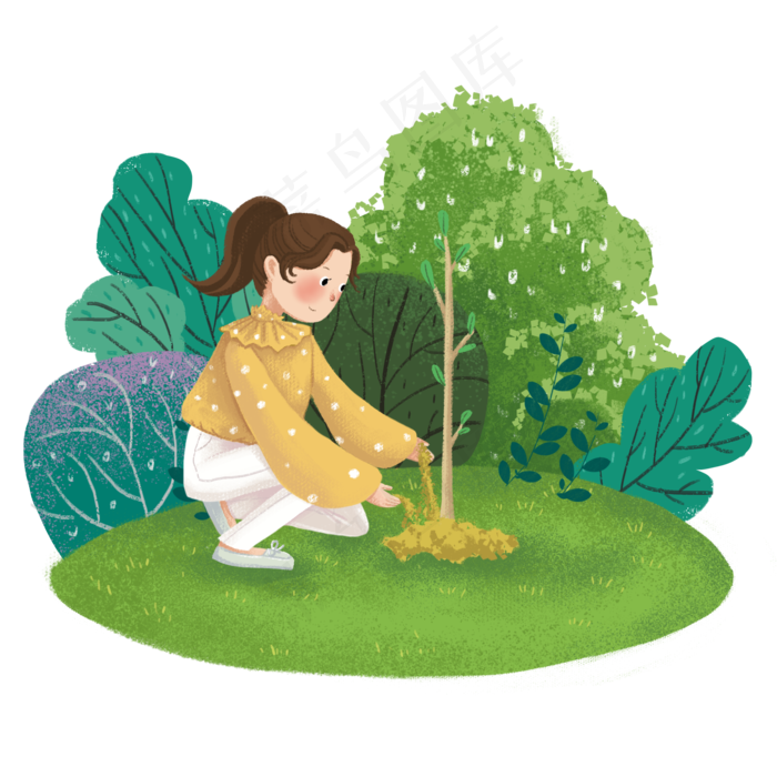 植树节种树的小女孩,免抠元素