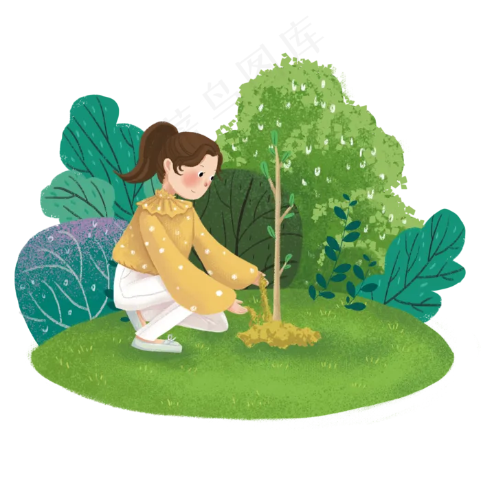 植树节种树的小女孩,免抠元素(2000X2000(DPI:300))psd模版下载