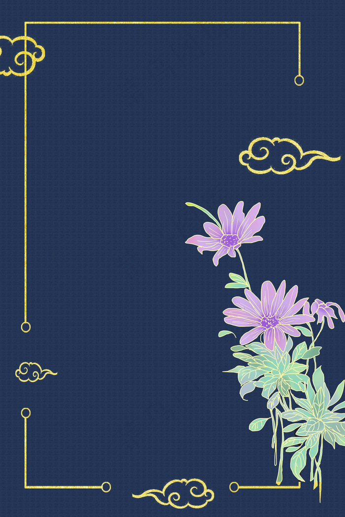 古风深蓝底烫金边框电商淘宝背景Ｈ5