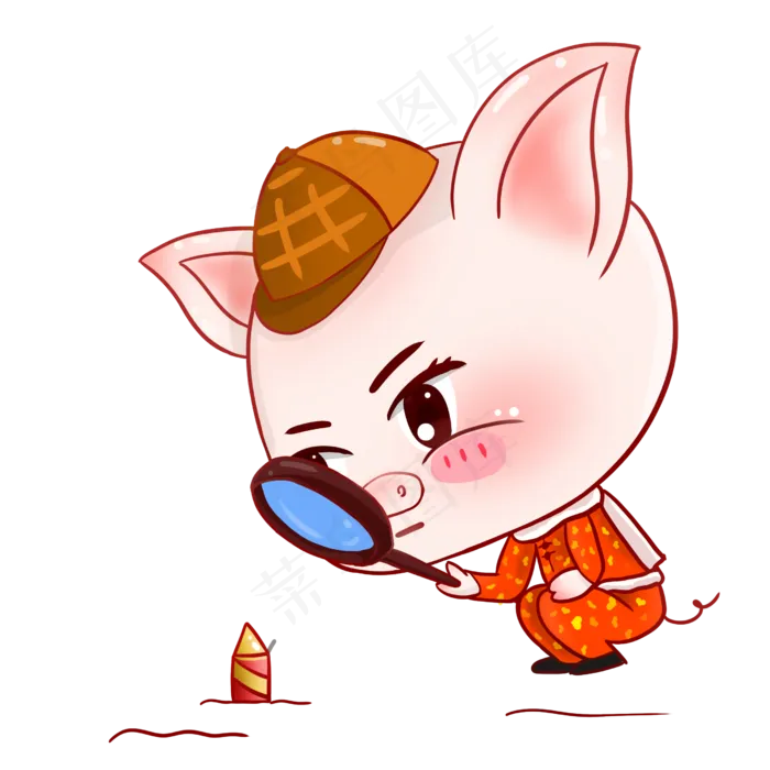 猪年小猪侦探卡通手绘,免抠元素(2500*2500px 300 dpi )psd模版下载