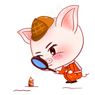 猪年小猪侦探卡通手绘,免抠元素