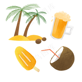 夏季海边元素装饰图,免抠元素
