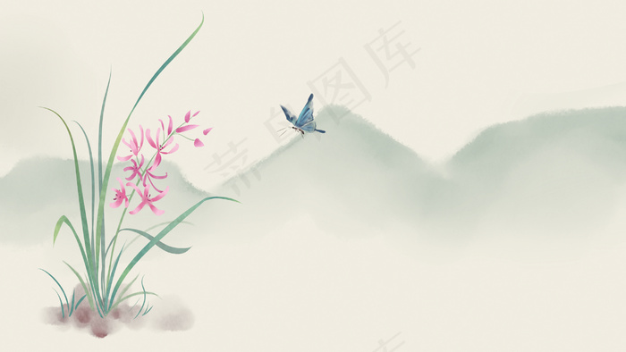 兰花水墨画古风花绘(2880*1620px 300 dpi )psd模版下载