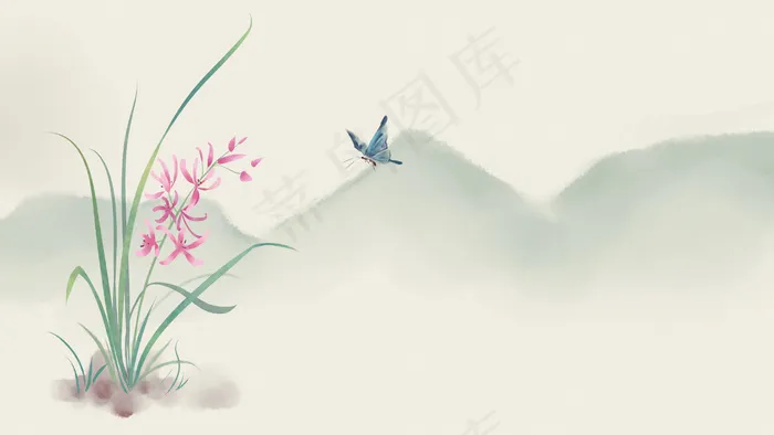 兰花水墨画古风花绘(2880*1620px 300 dpi )psd模版下载