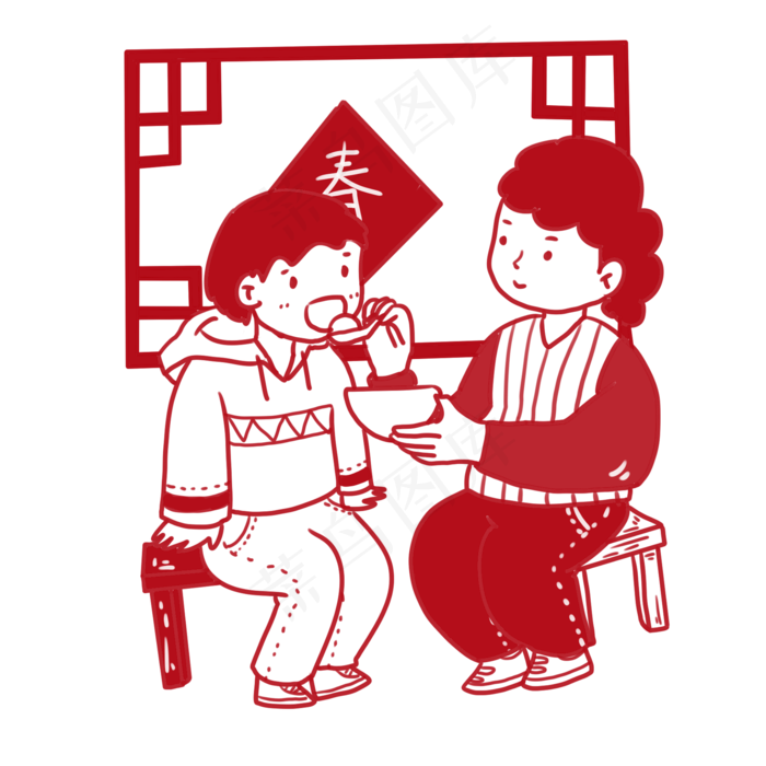 手绘卡通2019元宵节吃元宵,免抠元素