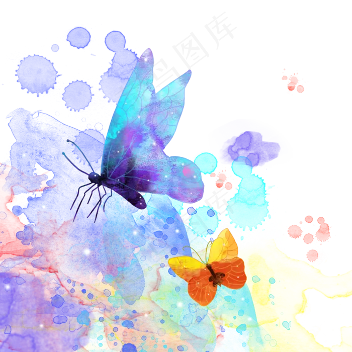 水彩彩色蝴蝶(2000X2000(DPI:300))psd模版下载