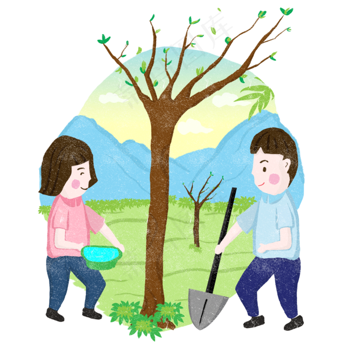 植树节合作植树卡通场景