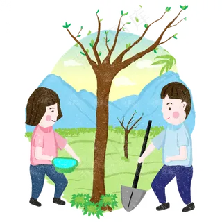 植树节合作植树卡通场景 植树节合作植树卡通场景