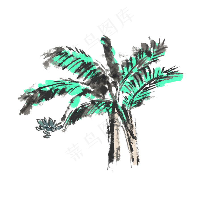 芭蕉树芭蕉水墨风手绘插画