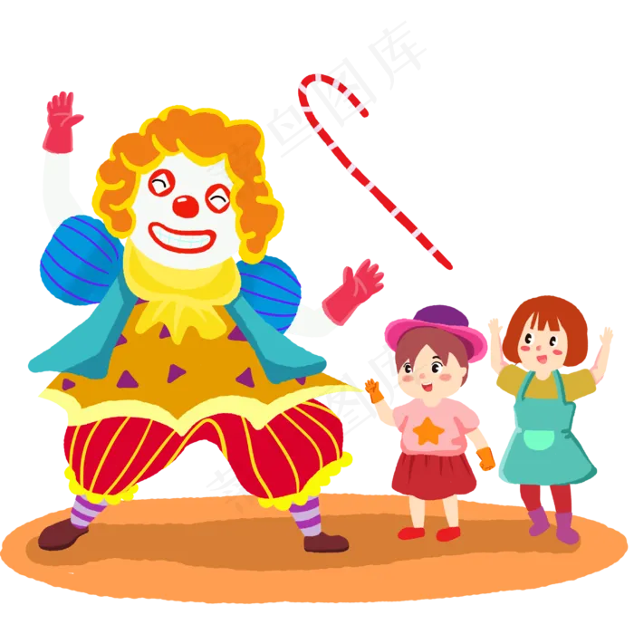 愚人节小孩观看小丑表演手绘人物,免抠元素(3000*3000px 300 dpi )psd模版下载