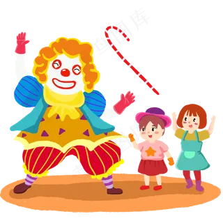 愚人节小孩观看小丑表演手绘人物,免抠元素