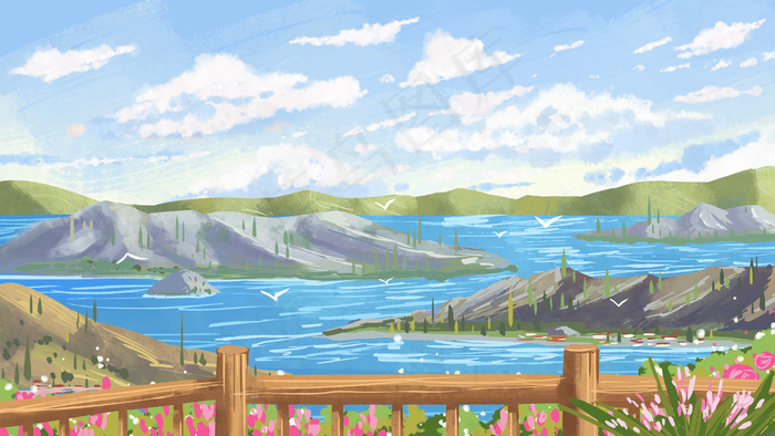 站在高处看海海岛风景(2880*1620px 300 dpi )psd模版下载