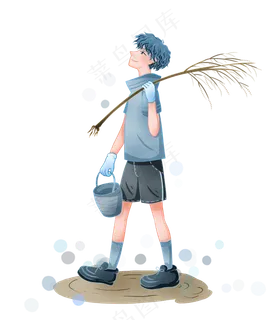 植树节拿树苗的男孩