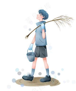 植树节拿树苗的男孩