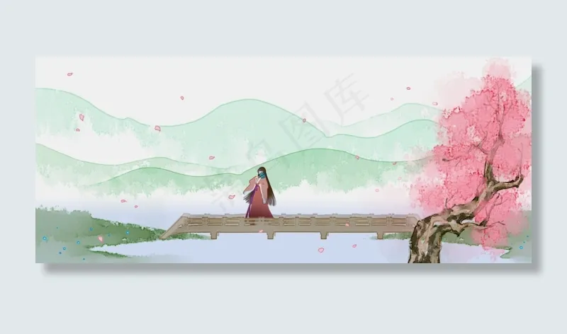 水墨山水春游野踏中国风ONG素材,免抠元素
