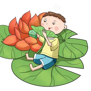 大暑夏季男孩荷叶荷花