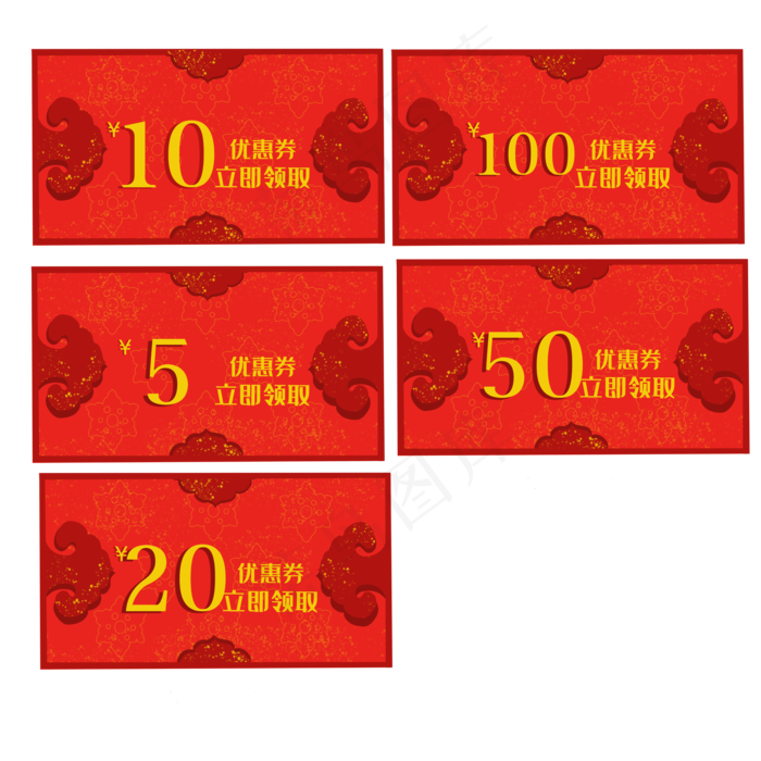 中国风优惠券红色系(3500X3500(DPI:500))psd模版下载