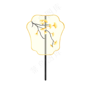 手绘中国风银杏树叶复古团扇装饰,免抠元素