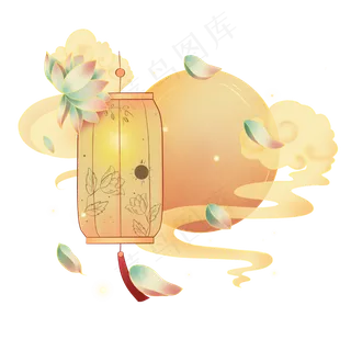 国潮荷花灯笼,免抠元素