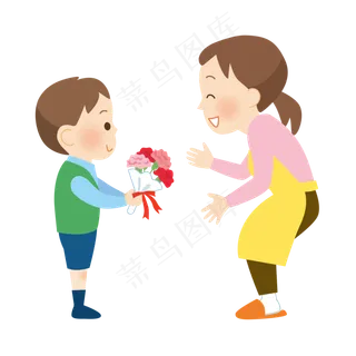 母亲节彩色卡通手绘送花给妈妈