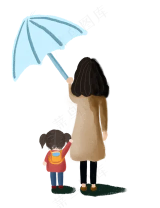 母亲节雨中的妈妈和孩子免扣图