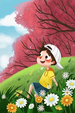 春天春季男孩出游春游旅行踏青旅游小清新