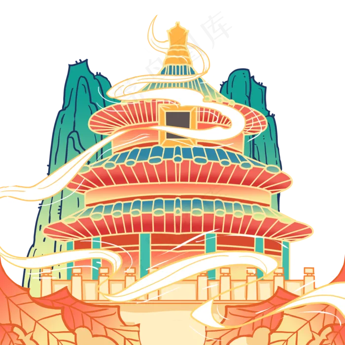 淡雅国画风天坛(2000X2000(DPI:300))psd模版下载
