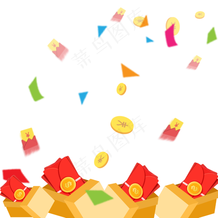 金黄色金币红包彩条元素,免抠元素