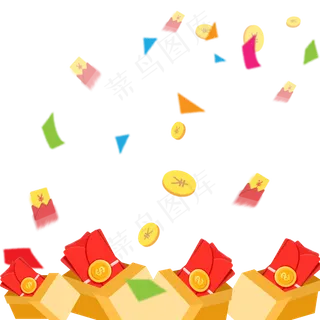 金黄色金币红包彩条元素,免抠元素