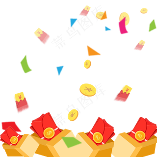 金黄色金币红包彩条元素,免抠元素